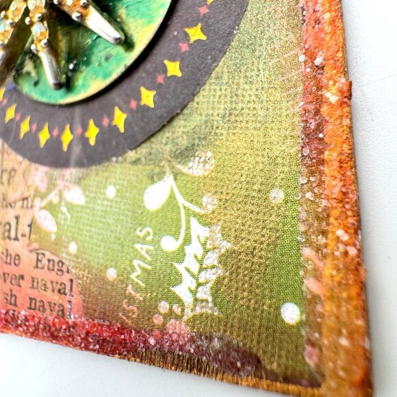 Handcrafted Ornament OOAK Collage Star Gold green Red & Pearl Accents Ribbon - Picture 9 of 10